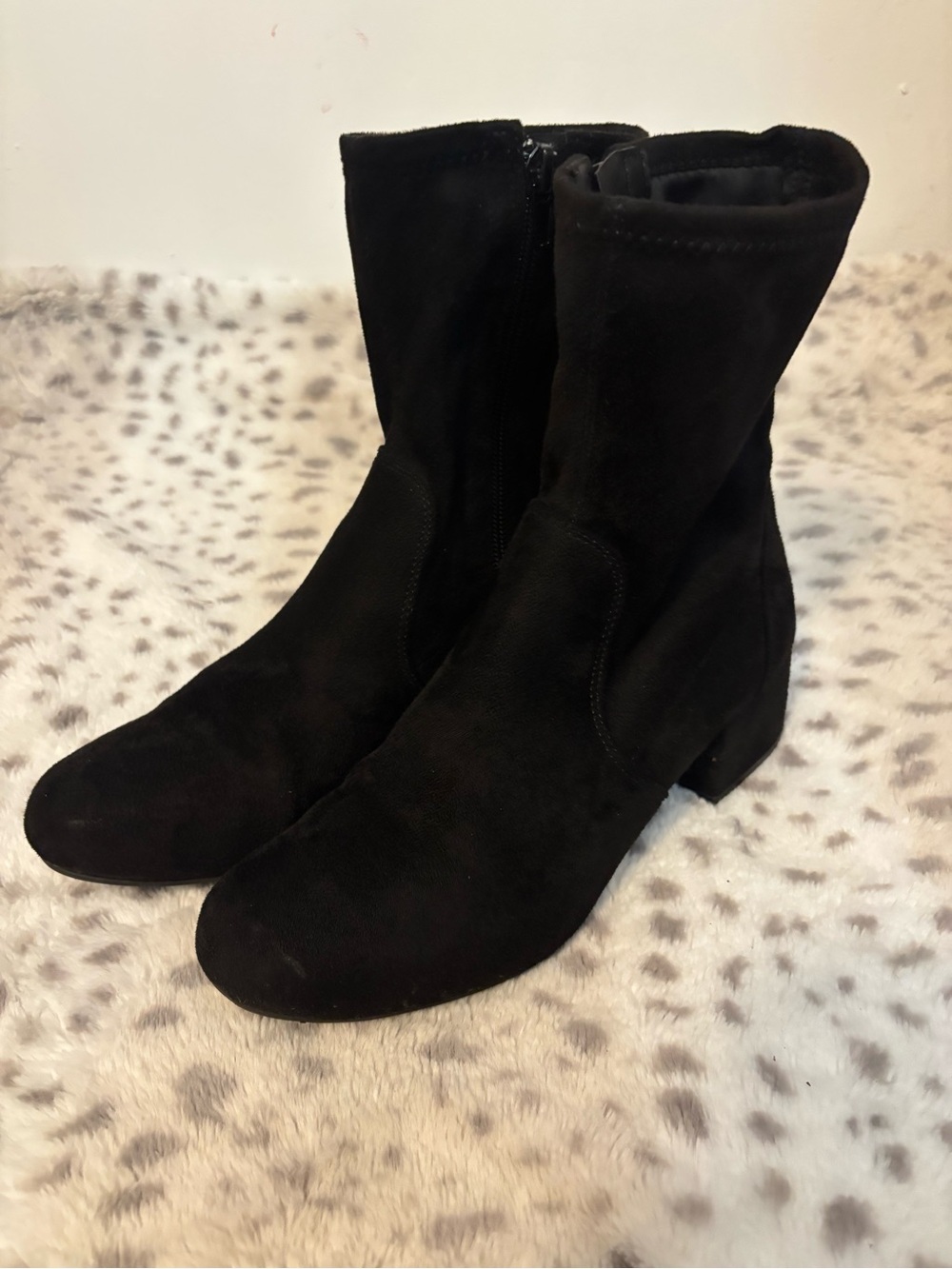 Kensie Black Suede Mid-Calf Block Heel Boots